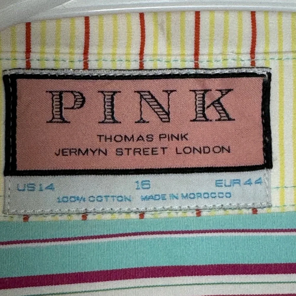 Thomas Pink Pink Striped Button Down Shirt‎ Womens Size 14 100% Cotton